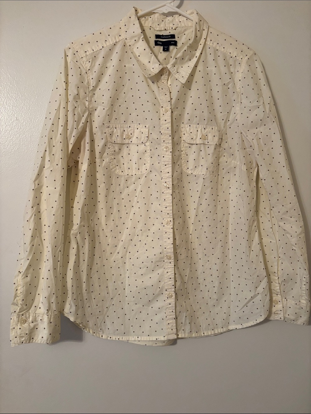 GAP Cream Button-Up Shirt with Brown Polka Dots